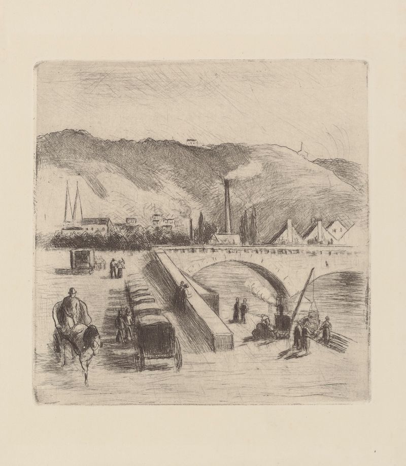 Quai de Paris, à Rouen de Camille Pissarro, óleo sobre lienzo que representa a una mujer en un muelle con reflejos en el a...