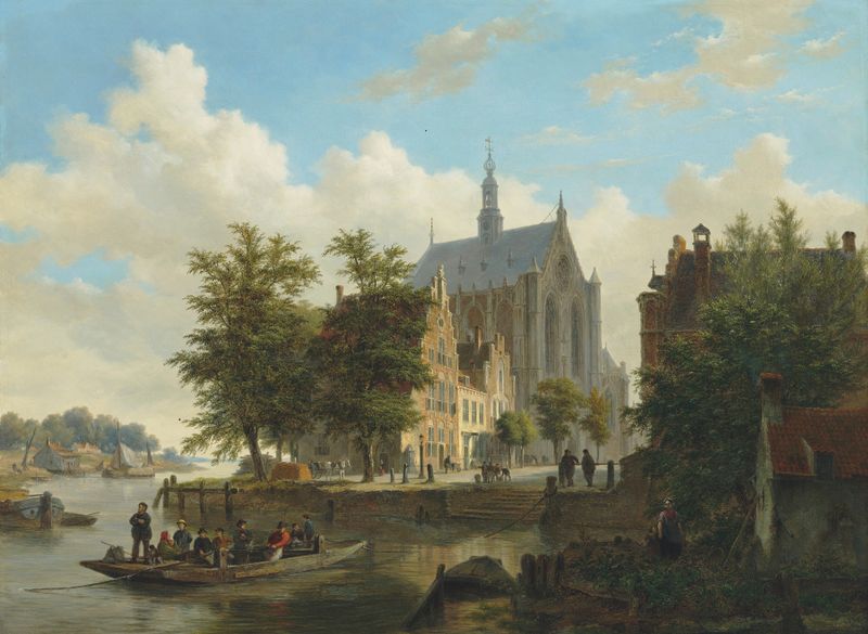 Ferry Crossing in Haarlem, óleo sobre tela de Bartholomeus Johannes van Hove