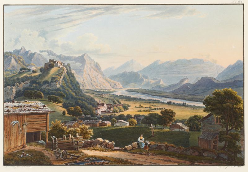 Vue du château et du village de Vaduz, oil painting by Johann Ludwig Bleuler