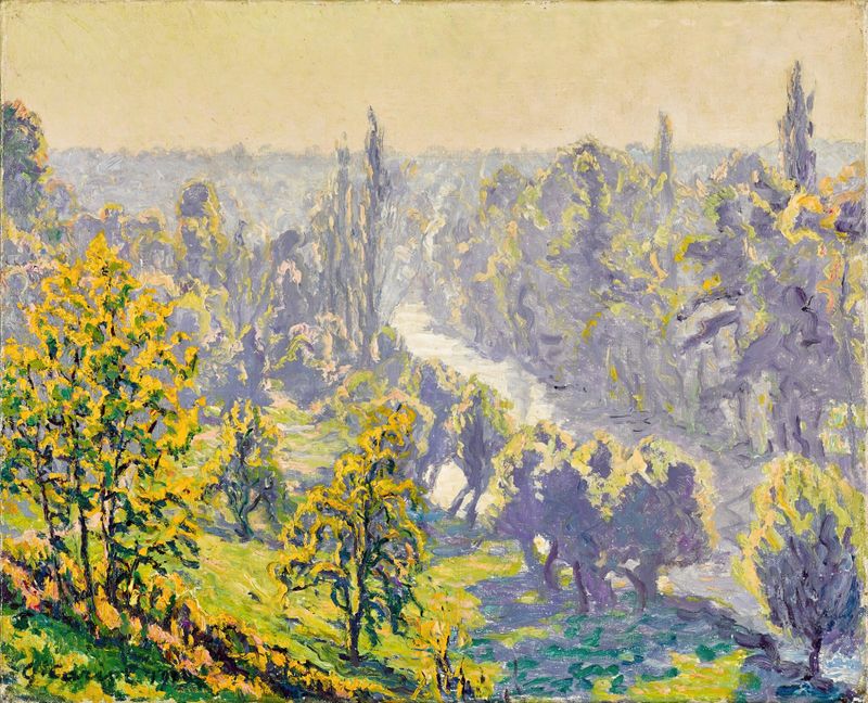 Autumn landscape with trees and the Yerres River, oil painting by Gustave Cariot