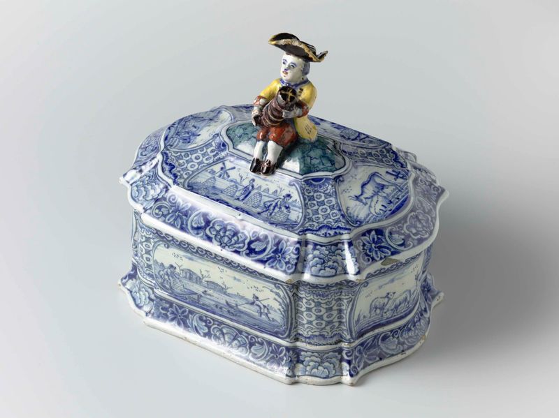 Pote de tabaco com cenas rurais, cerâmica, Unknown Artist
