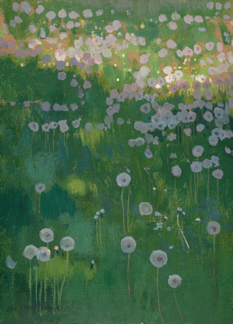 Meadow with dandelions, oil on canvas by Jan Stanisławski