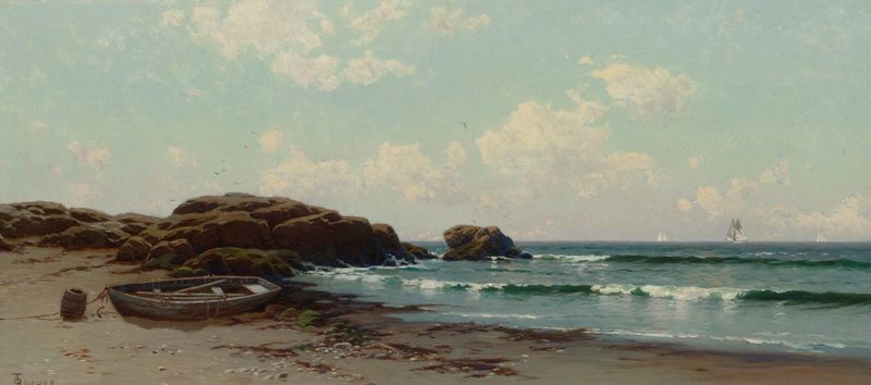 Marine scene with rolling waves and a serene shore by Alfred Thompson Bricher, oil painting