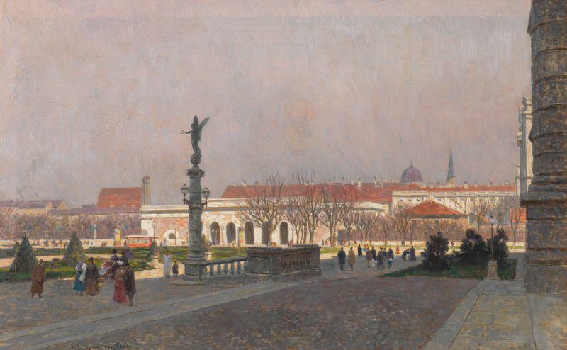 Blick auf die Hofburg vom Kunsthistorischen Museum, oil on canvas by Maximilian Suppantschitsch