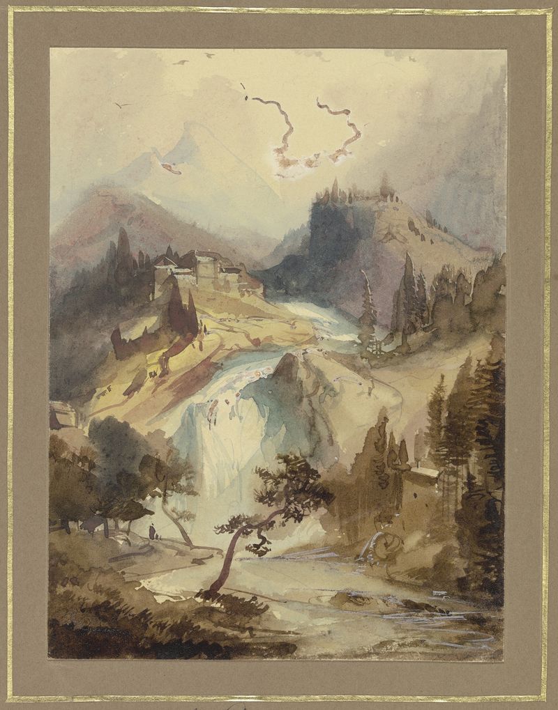 Landscape with ruins and mist by Caspar Scheuren, oil painting