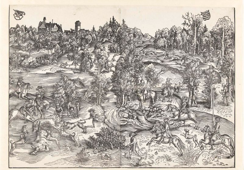 Hertenjacht van het keurvorstelijk hof van Saksen, papel de Lucas Cranach