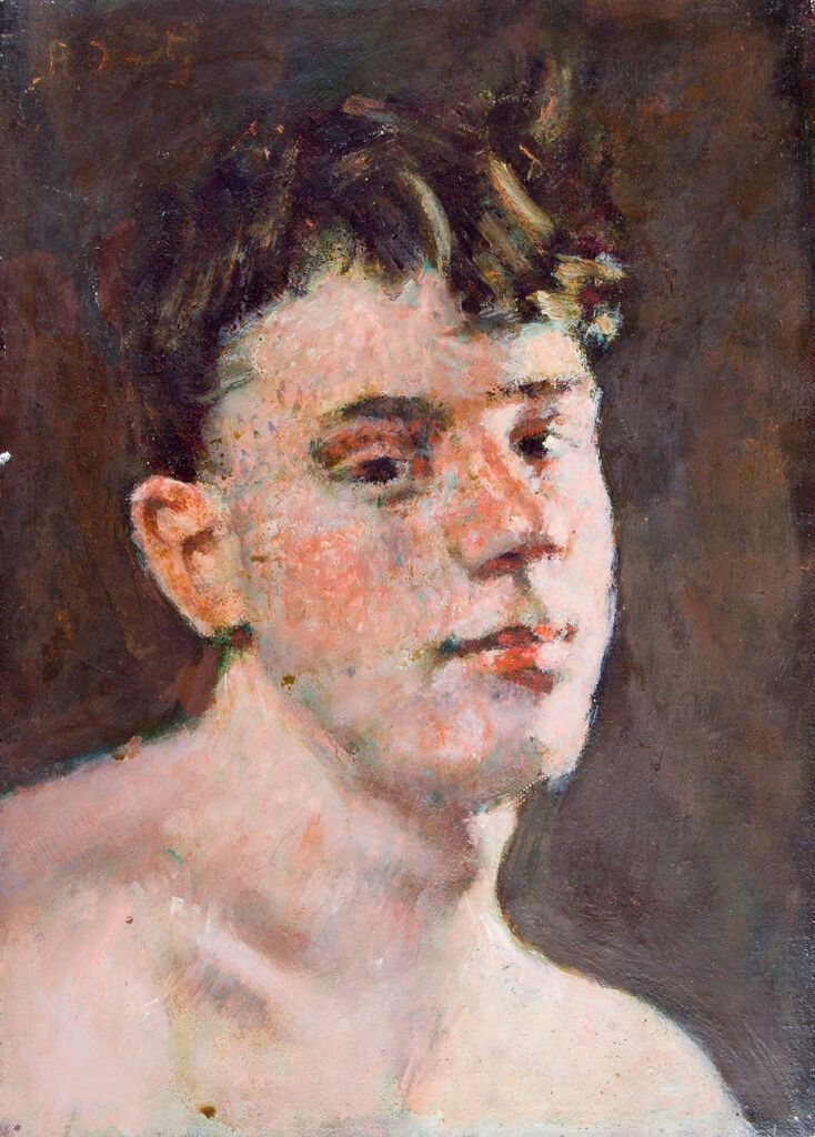 Retrato de um jovem menino por Denman Waldo Ross, óleo sobre tela, com luz suave e tons quentes.