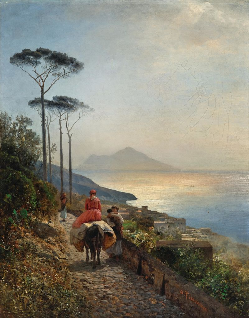 Sunset at the Bay of Naples, oil on canvas by Albert Flamm