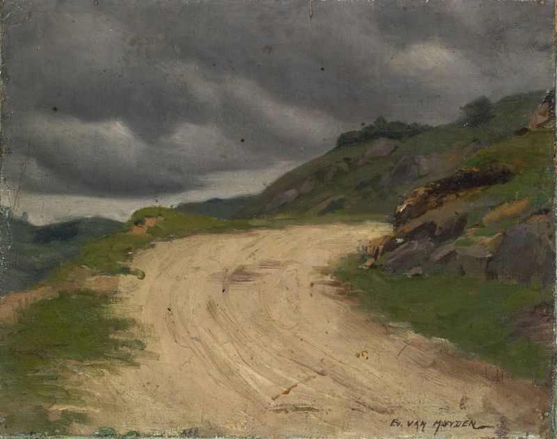 Road of Mornex, óleo sobre tela de Evert Louis van Muyden, retratando um caminho vibrante na paisagem.