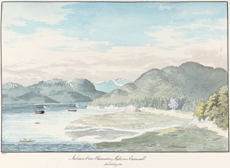 Salmon Cove Observatory Inlet New Cornwall, acuarela sobre papel de Charles Hamilton Smith