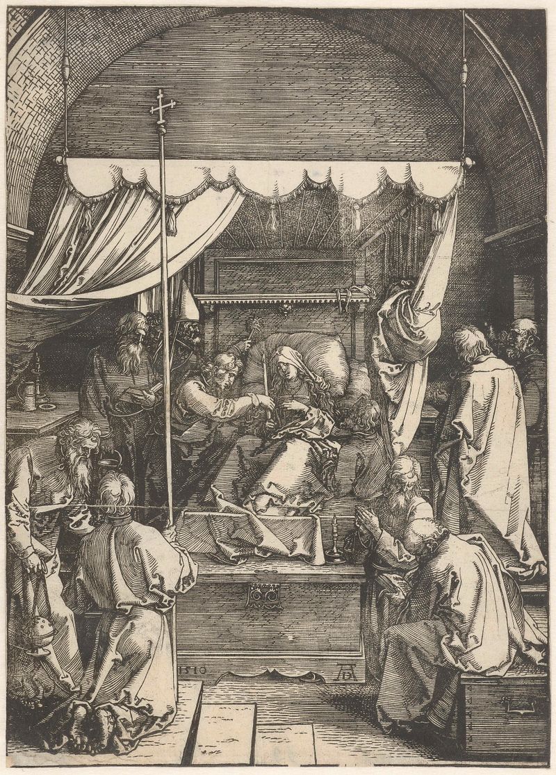 Sterfbed van Maria de Albrecht Dürer, obra em papel que retrata Maria cercada por luz suave.
