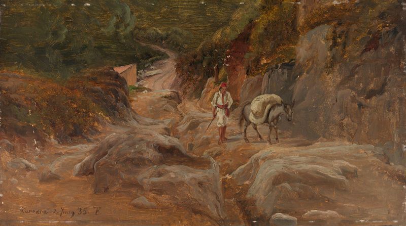Road in Carrara by Thomas Fearnley, oil painting depicting a winding road through mountains and clouds