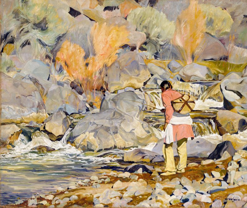 Expressionismo figurativo por Walter Ufer, óleo mostrando figuras vibrantes em movimento.