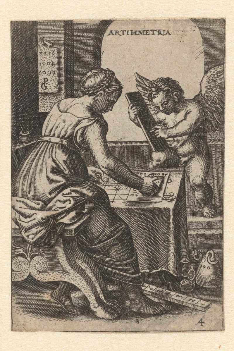 Grabado de Georg Pencz que representa figuras solemnes alrededor de una mesa, rico en detalles.