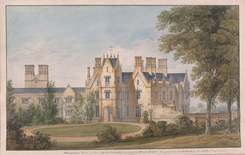 Watercolor by Sir Jeffry Wyatville depicting Lilleshall's north entrance and arches