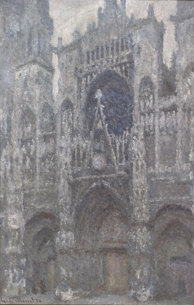 The Cathedral in Rouen, Grey Weather by Claude Monet, oil on canvas depicting a gothic portal.