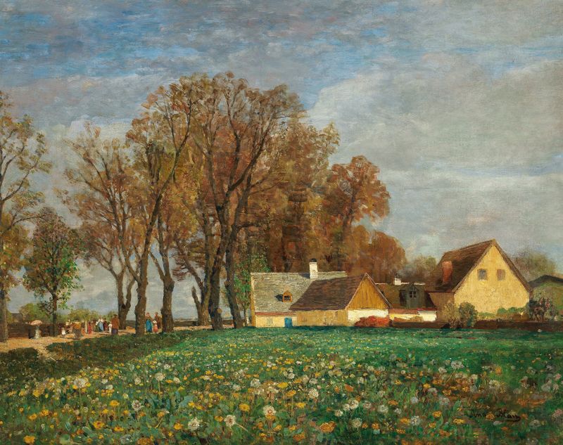 Pintura a óleo de Tina Blau representando um rio e vegetação exuberante