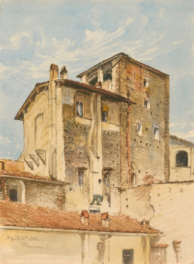 Houses in Florence by Truman Seymour, oil on canvas, depicting warm facades under Italian sunlight.