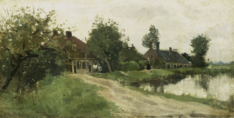 Landscape with river and trees, oil painting by Nicolaas Bastert