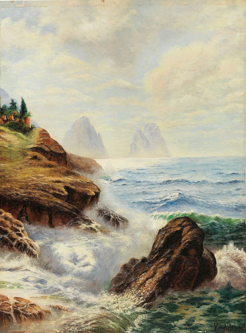 Marine scene of Ischia's coastline by Karl Theodor Boehme