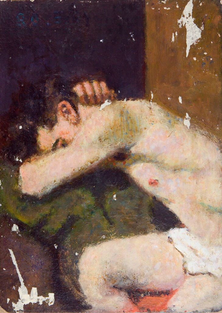 Retrato de um jovem com a cabeça apoiada no braço, óleo sobre tela de Denman Waldo Ross