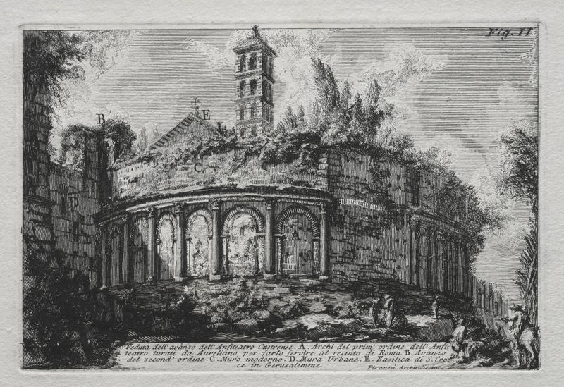 Engraving by Giovanni Battista Piranesi depicting ancient ruins and arches.