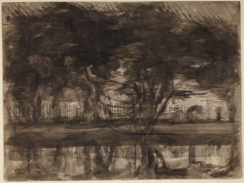 Árvores à beira da água, pintura a óleo de Józef Pankiewicz