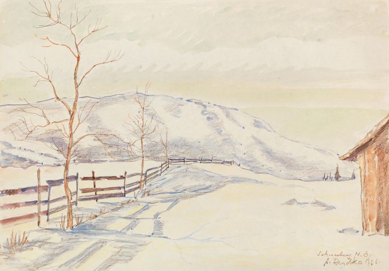 The Schneeberg Mountain in Lower Austria by Anton Emanuel Peschka, oil painting depicting a mountain landscape.