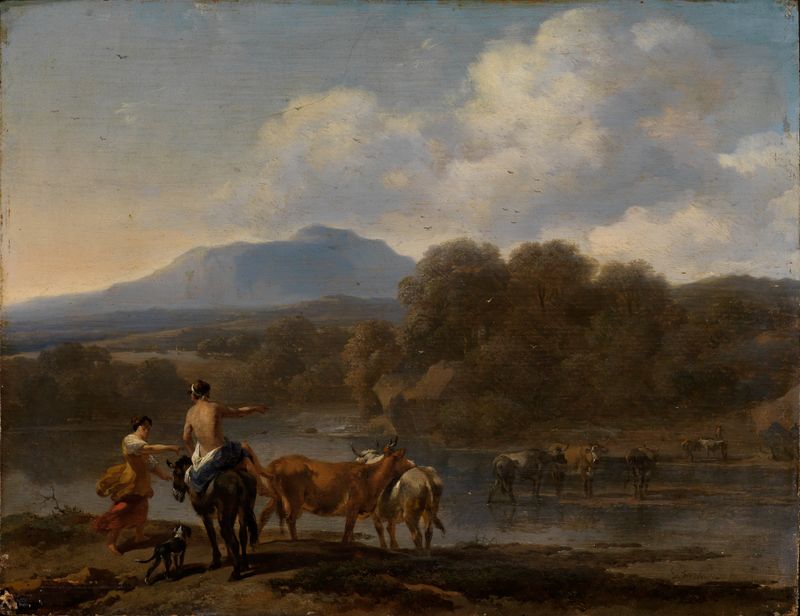 Paisaje con vegetación exuberante de Nicolaes Pietersz Berchem, pintura al óleo.