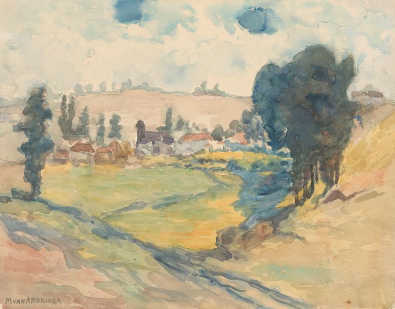Post-Impressionism landscape by Martinus van Andringa, depicting rolling hills and a bright sky.