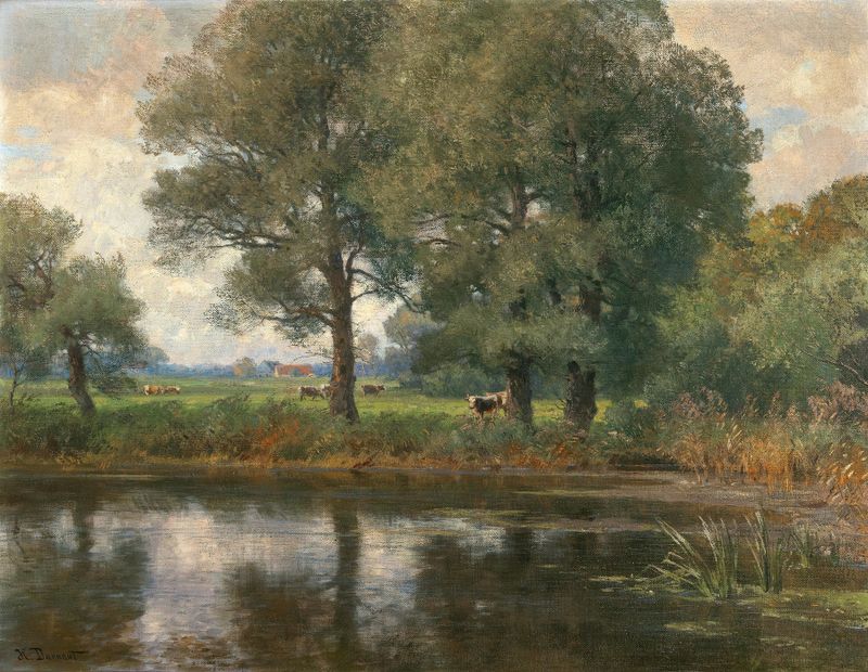 Óleo sobre lienzo de Hugo Darnaut que muestra el río Amper y sus serenas reflexiones.