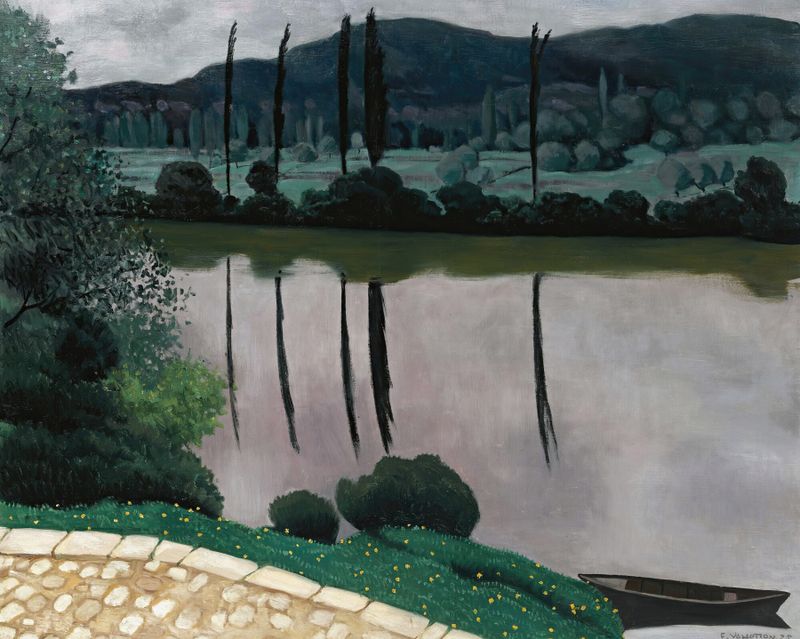 The Dordogne In Vitrac by Félix Vallotton, oil painting depicting a serene river landscape.
