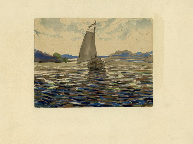 Veleiro na água, pintura a óleo de Alfred Ost
