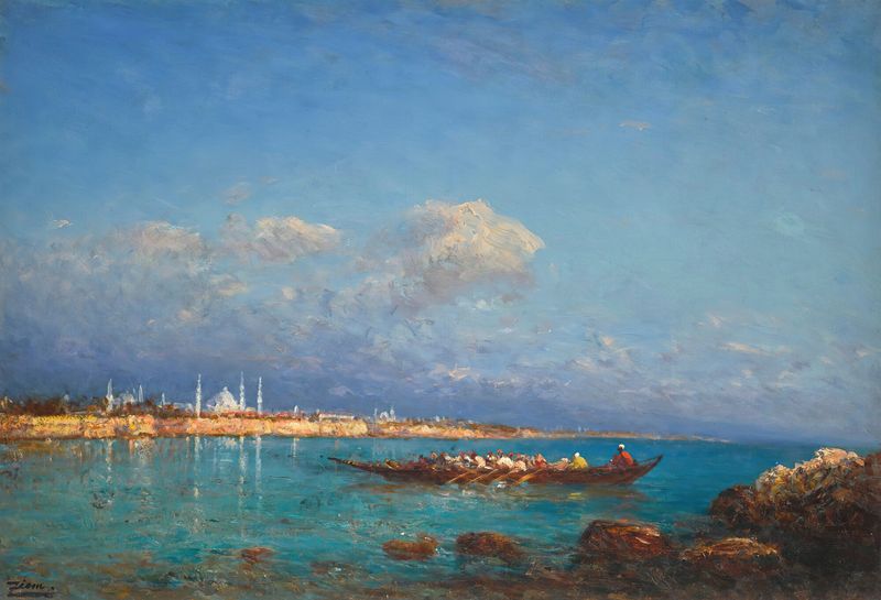 Cena marinha de Constantinopla a partir do Mar de Mármara, pintura a óleo de Félix Ziem
