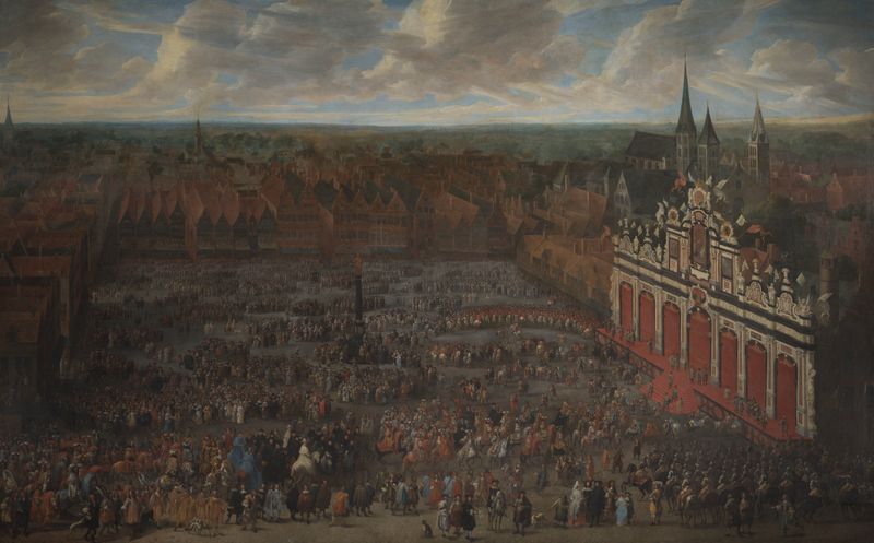 Cena histórica da investidura de Carlos II, óleo de François Duchatel