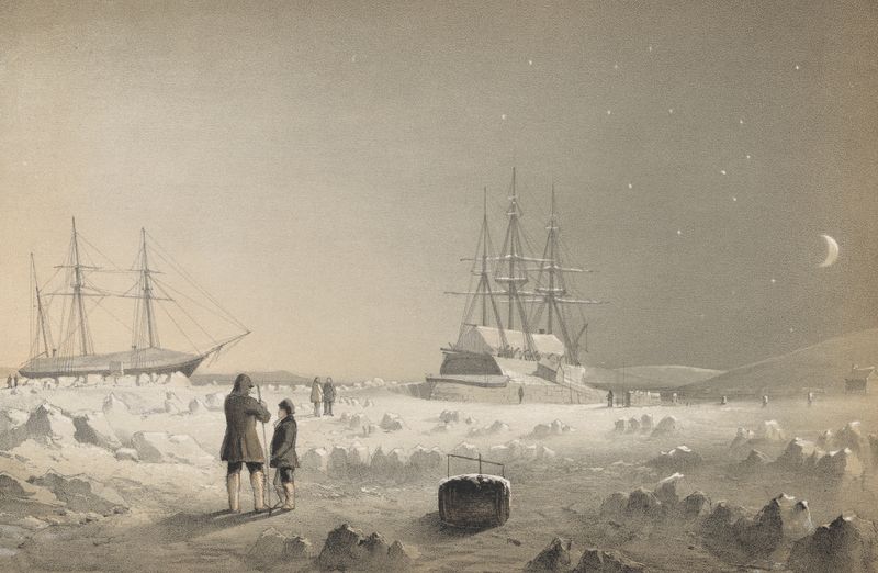 H.M.S. Assistance and Pioneer in Winter Quarters—Returning Daylight, oil on canvas by Walter William May
