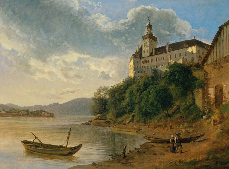 Landscape featuring Schloss Persenbeug by Joseph Rebell, oil painting