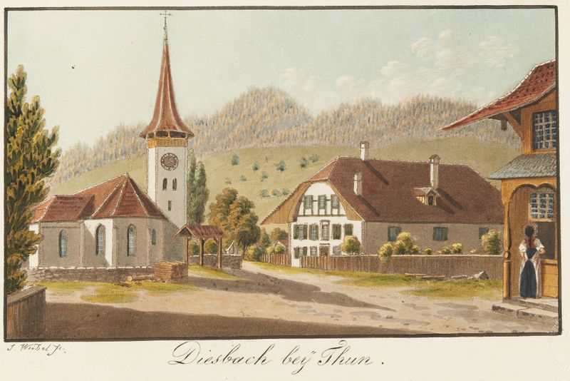 Marine scene of Diesbach bey Thun by Jakob Samuel Weibel, oil painting