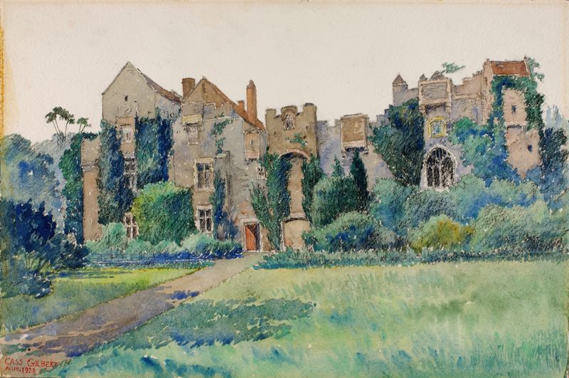 Paisaje de Compton Castle, Devonshire, Inglaterra por Cass Gilbert, pintura al óleo