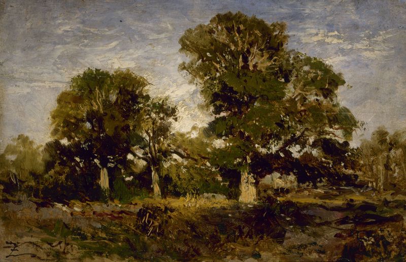 Paisaje con robles sobre aguas tranquilas de Félix Ziem, pintura al óleo