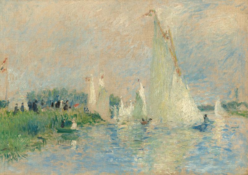 Regatta at Argenteuil, pintura al óleo de Pierre-Auguste Renoir, con barcos con velas en el agua.