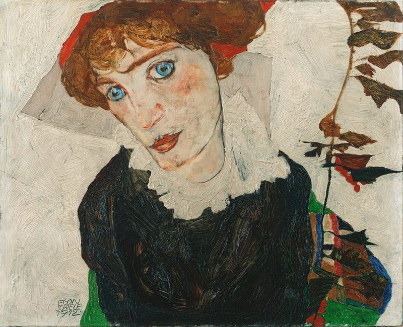 Portrait of Wally Neuzil, oil on canvas by Egon Schiele, featuring a female figure with an intense gaze.