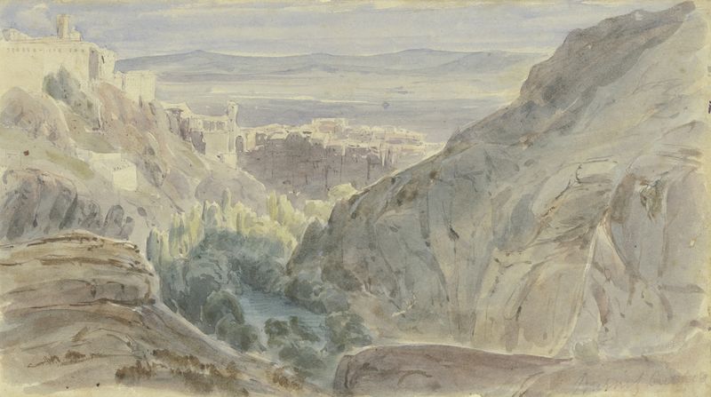 Landscape by Peter Burnitz, oil painting featuring mountains and soft light.