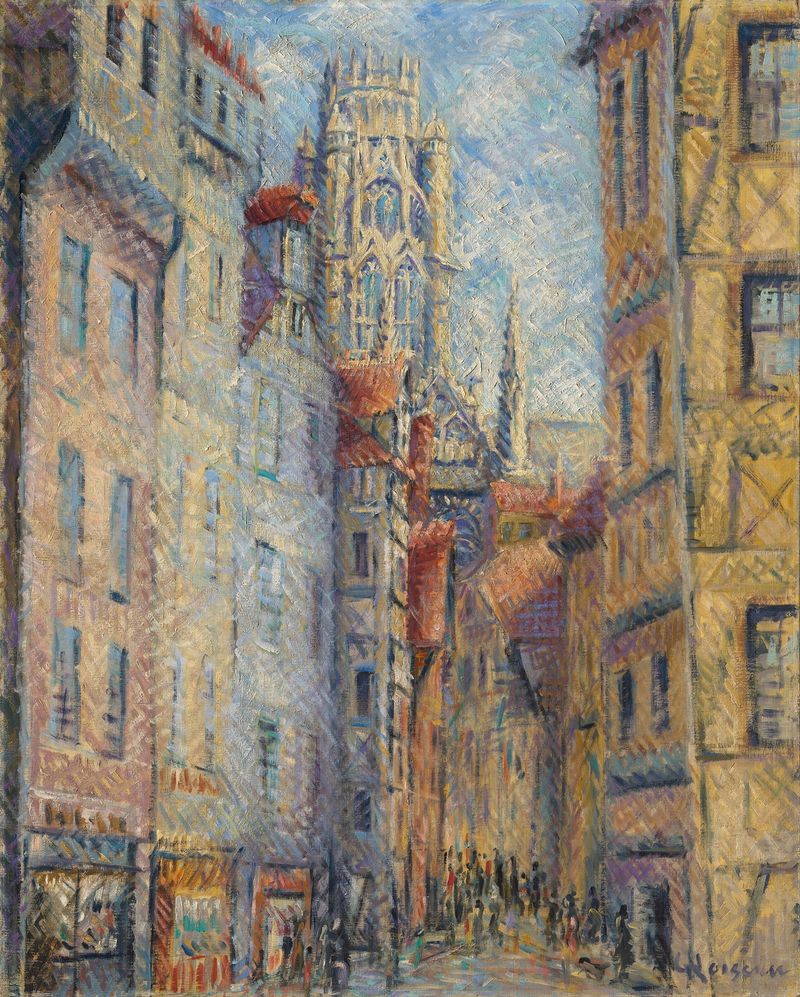 Rouen, Rue avec l’Église de Gustave Loiseau, óleo sobre tela representando uma igreja ao amanhecer