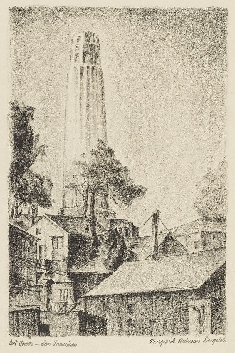 Coit Tower en San Francisco, óleo sobre lienzo de Marguerite Redman Dorgeloh