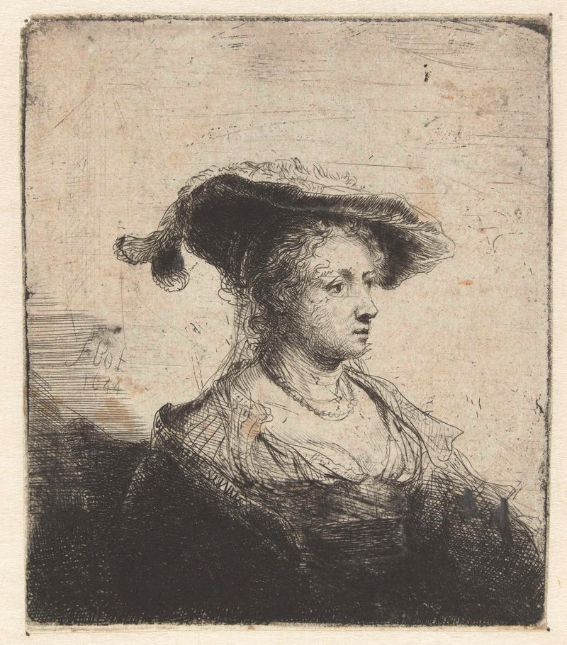 Retrato de uma jovem com um chapéu, gravura de Ferdinand Bol