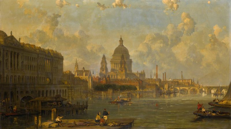 Pintura a óleo de David Roberts retratando o Tâmisa, a Catedral de São Paulo e Somerset House