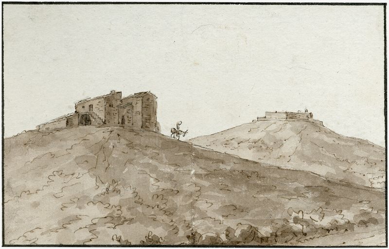 Paisaje de Kasteel Bellegarde in de Pyrenéén de Otto Howen, pintura al óleo