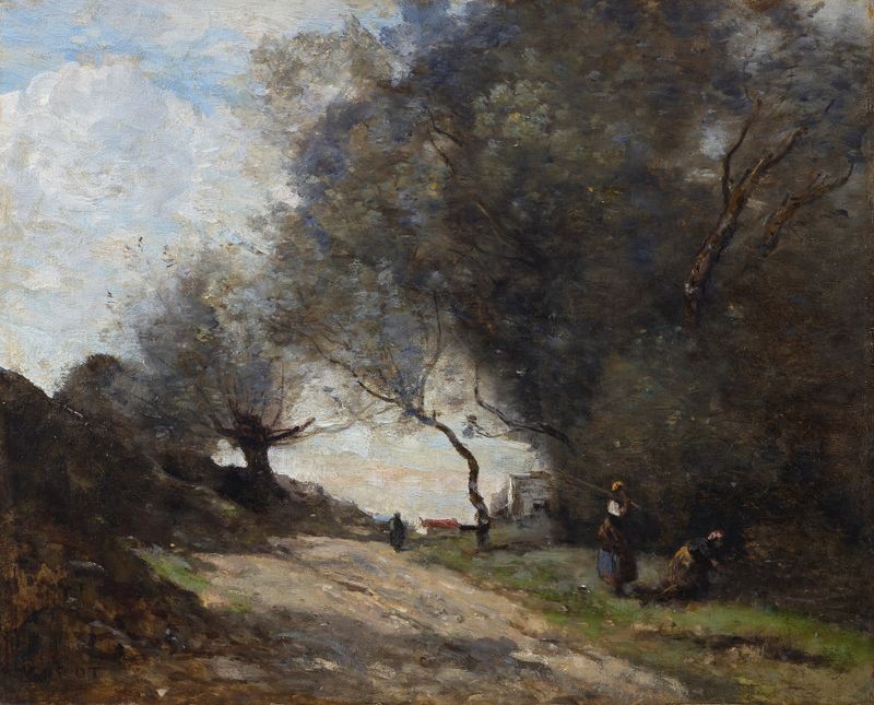 Landscape with a path and greenery, oil painting by Jean-Baptiste-Camille Corot