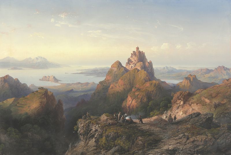Balaklava by Carlo Bossoli, oil on canvas depicting a tranquil harbor and hills